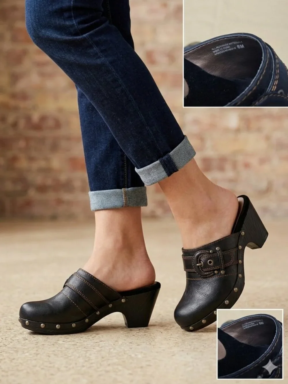 Curfew Black Studded Buckle Clogs Y2K Boho Mule Heels Women's – Size 6 - Picture 1 of 8